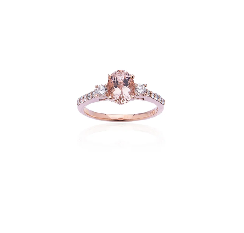 Women’s rings with aquamarine gems for calm -Sabel Collection 14K Rose Gold Oval Morganite and White Diamond Accent Ring