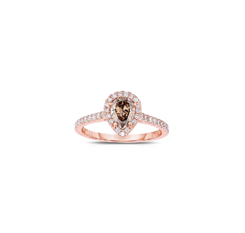 Women’s titanium rings with sleek modern designs -Sabel Collection 14K Rose Gold Pear Shape Mocha and White Diamond Ring