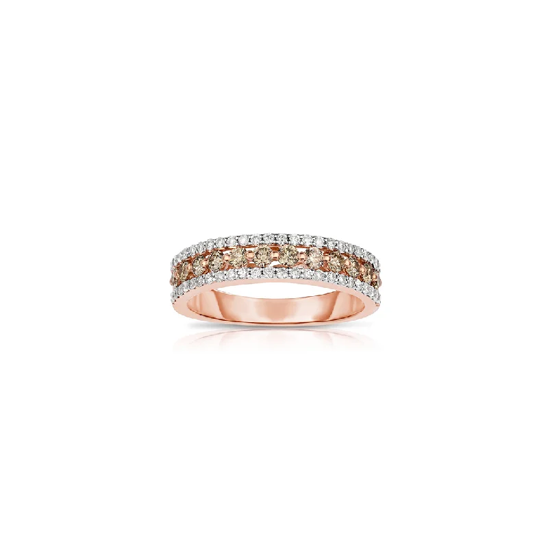 Women’s engagement rings with radiant-cut rubies -Sabel Collection 14K Rose Gold Mocha and White Diamond Band Ring