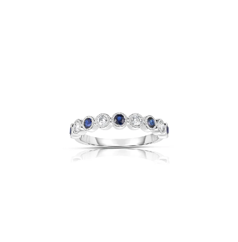 Women’s rings with raw turquoise for texture -Sabel Collection 14K White Gold Bezel Set Round Sapphire and Diamond Ring