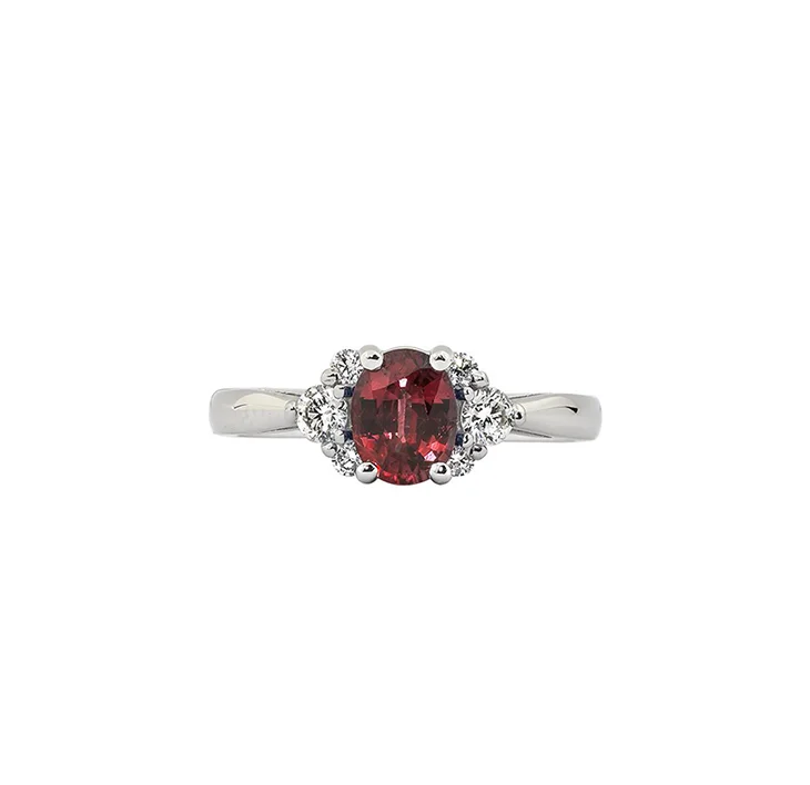 Women’s rings with spiral gold band twists -Sabel Collection 14K White Gold Oval Ruby and Diamond Cluster Ring