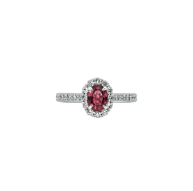 Women’s rings with etched initials for meaning -Sabel Collection 14K White Gold Oval Ruby and Diamond Halo Ring