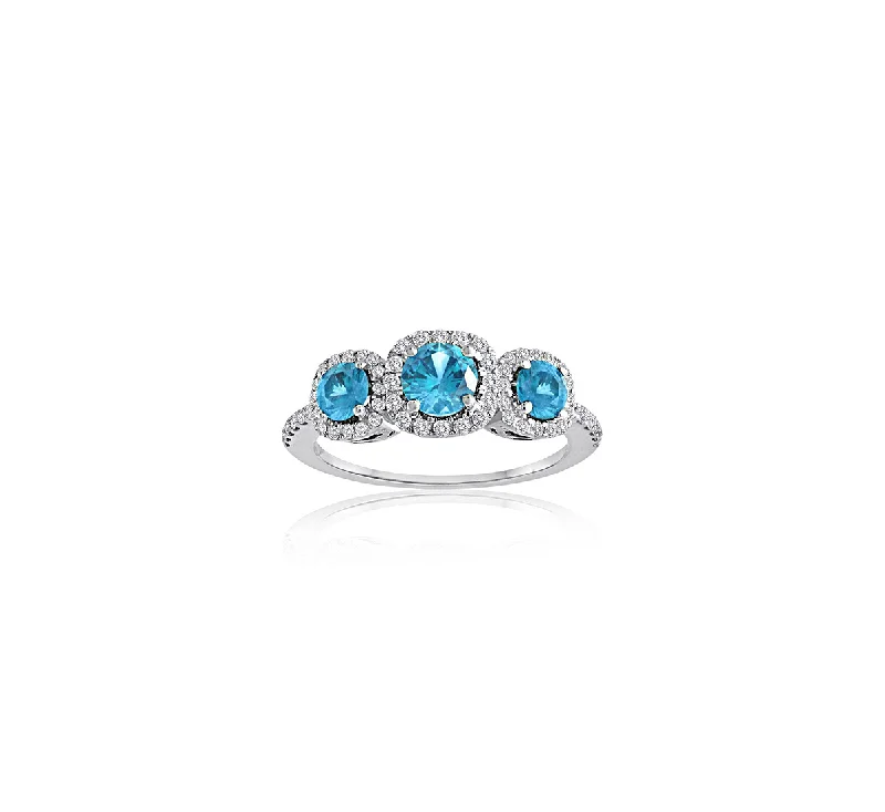 Women’s rings with twisted bands for style -Sabel Collection 14K White Gold Round Aquamarine and Diamond Three-Stone Ring