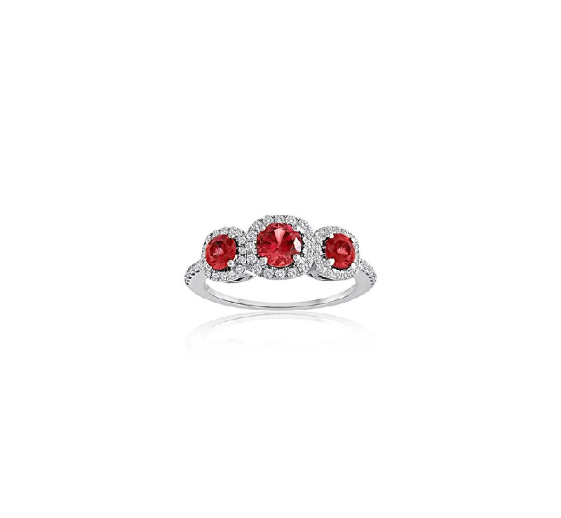 Women’s rings with rough opal for beauty -Sabel Collection 14K White Gold Round Ruby and Diamond Three-Stone Ring