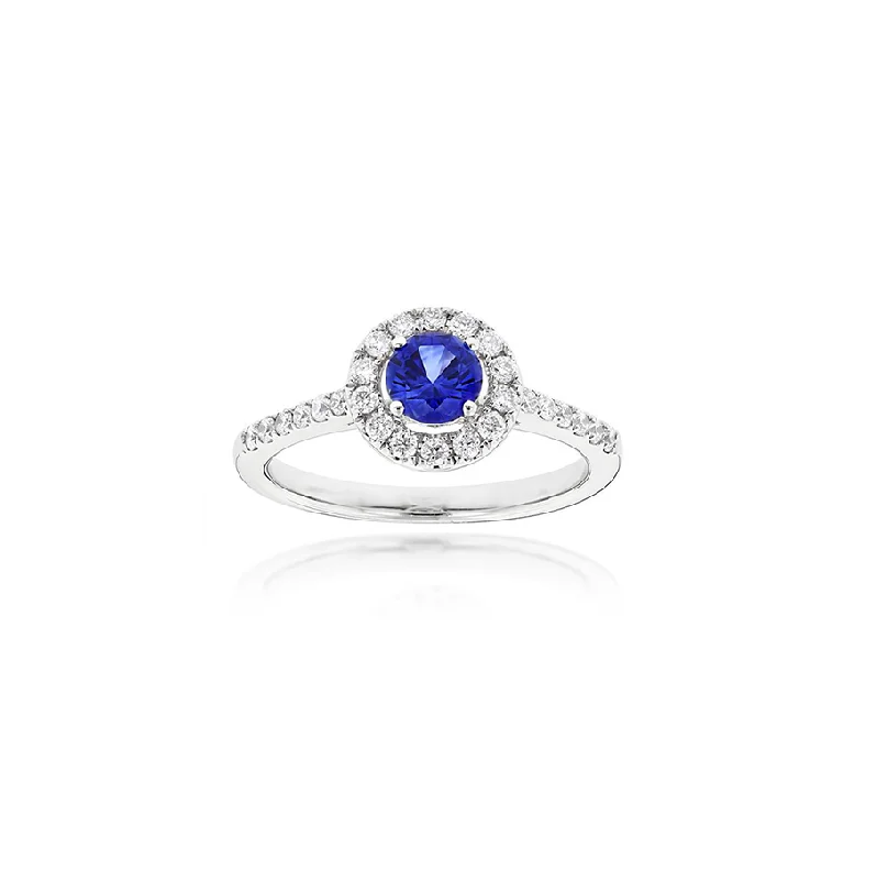 Women’s rings with claw-set jade for security -Sabel Collection 14K White Gold Round Sapphire and Diamond Ring