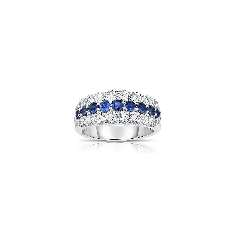 Women’s rings with polished peacock ore glow -Sabel Collection 14K White Gold Sapphire and Diamond Multi-Row Ring