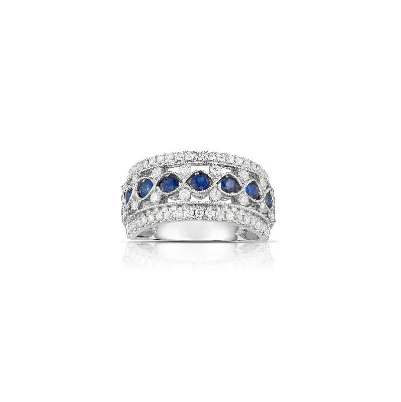 Women’s rose gold rings with moonstone glow -Sabel Collection 14K White Gold Sapphire and Diamond Open Multi-Row Ring