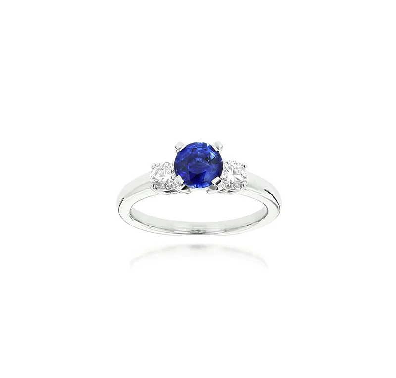 Women’s rings with rough sapphire for chic -Sabel Collection 14K White Gold Sapphire and Diamond Three-Stone Ring