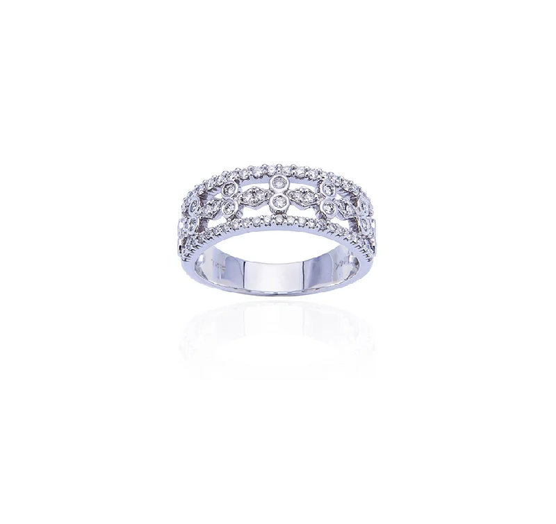 Women’s bridal rings with diamond halo settings -Sabel Collection 14K White Gold Three Row Diamond Design Ring