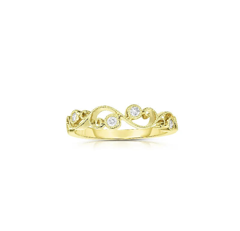 Women’s delicate rings with tiny sapphire accents -Sabel Collection 14K Yellow Gold Diamond Scroll Band Ring