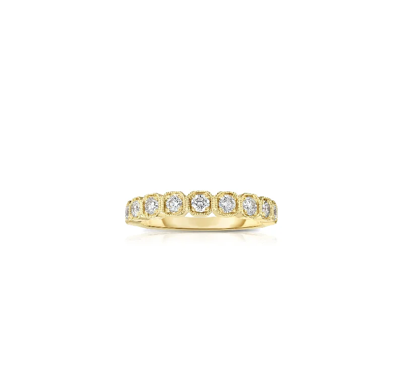 Women’s rings with bezel-set aquamarine gems -Sabel Collection 14K Yellow Gold Round Diamond Stacking Ring