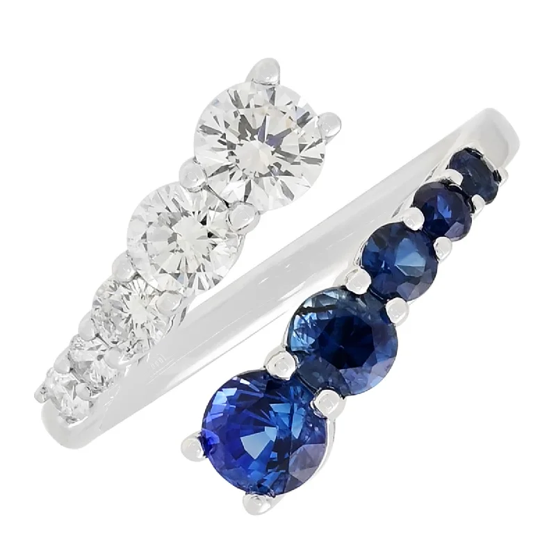 Women’s dainty rings with floral opal motifs -Sapphire and Diamond Bypass Ring in 14kt White Gold (3/4ct tw)