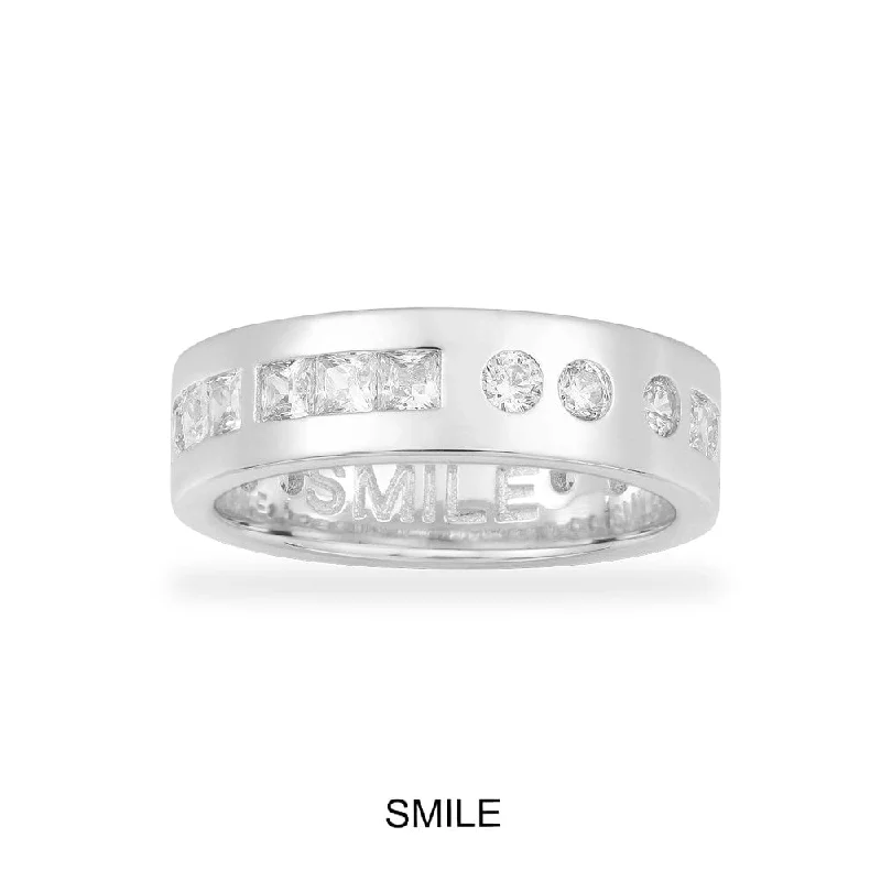 Women’s rings with faceted rose quartz shine -SMILE Morse Code Ring