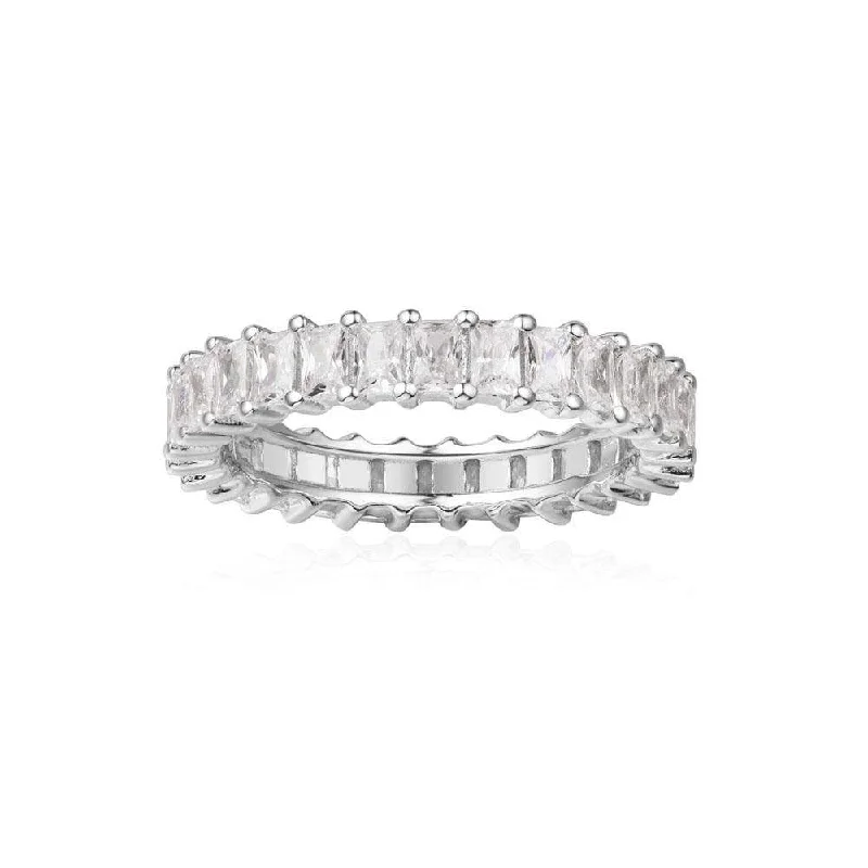 Women’s slim rings with pave sapphire accents -Eclat Ring - White Silver