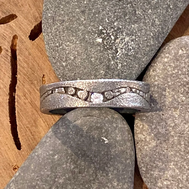 Women’s eternity rings with pave emerald bands -Sterling Silver and 6 Diamonds River Pebbles Textured Oxidized Sterling Silver Stream Ring