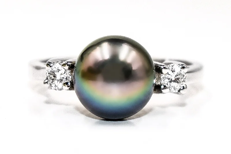 Women’s rings with star sapphire for glow -Tahitian Pearl & Diamond Ring