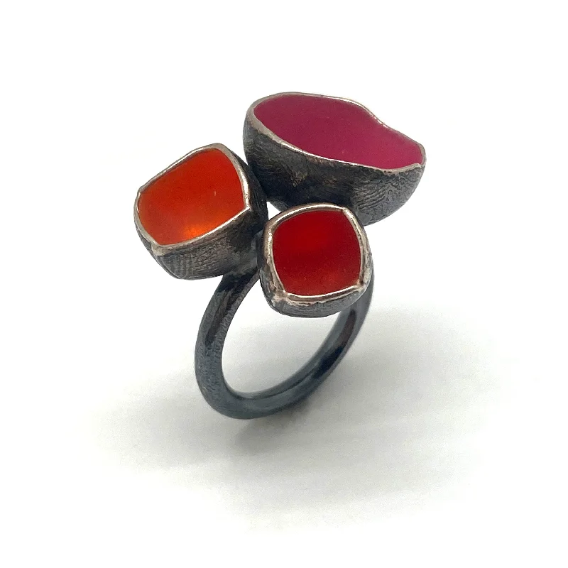 Women’s rings with herkimer diamonds for clarity -Tri-Circle Pink and Oxidized Silver Ring