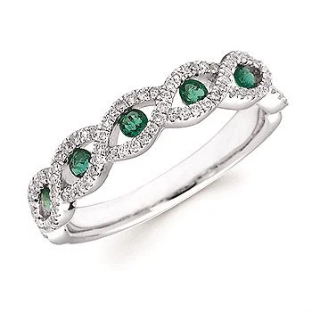 Women’s rings with pearl clusters for elegance -Twisted Emerald & Diamond Band