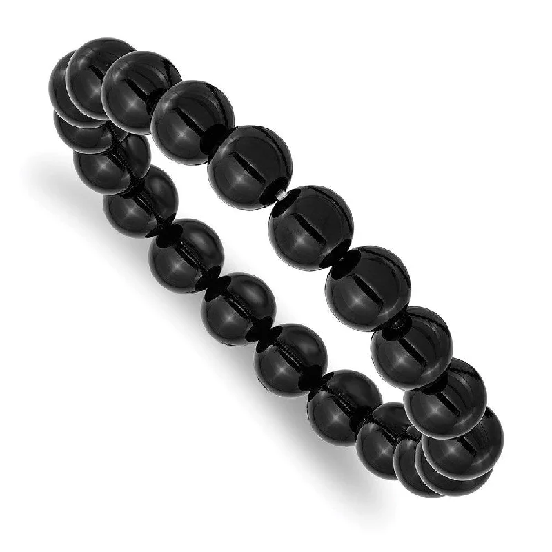 Best bangle bracelets with clear acrylic for a modern, transparent design-Black Agate Beaded Stretch Bracelet