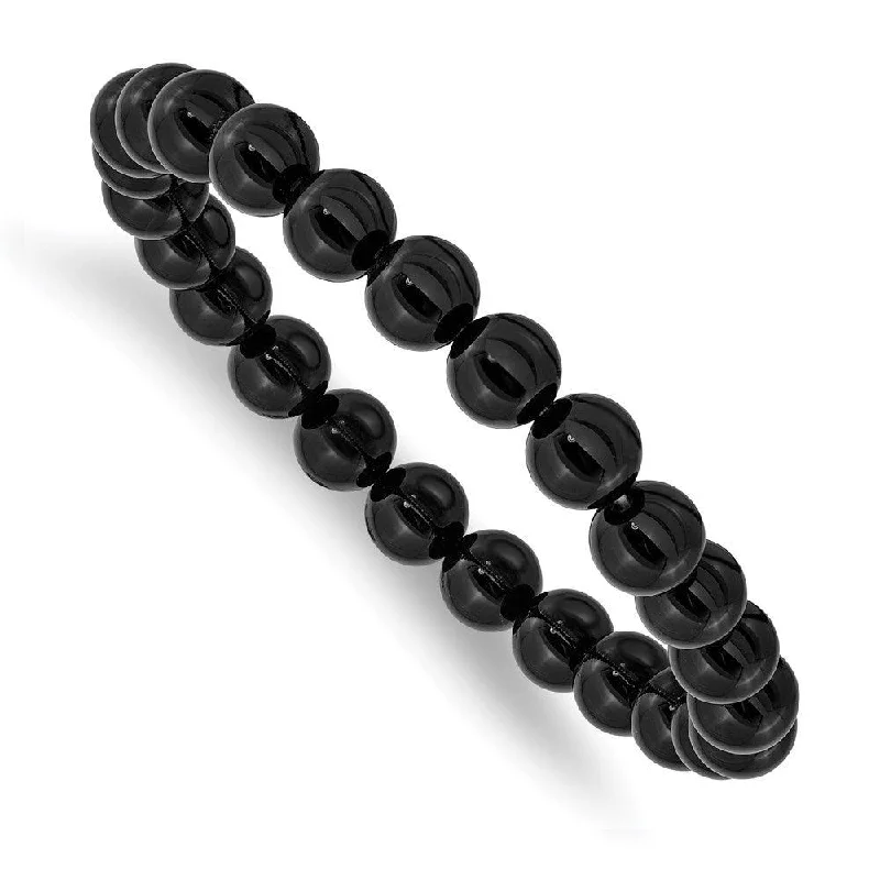 Wide bangle bracelets with modern geometric patterns for a bold fashion statement-Black Agate Beaded Stretch Bracelet