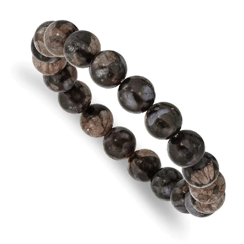 Best bangle bracelets with unique stone inlays for a one-of-a-kind accessory-Black and Brown Agate Beaded Stretch Bracelet