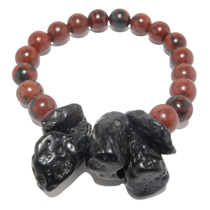 Simple gold bangle bracelets with smooth finishes for a classic and elegant style-Mahogany Obsidian Bracelet Black Tektite Space Face