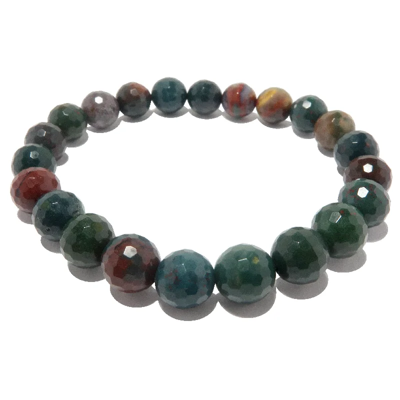 Unique bangle bracelets with colorful enamel designs for a vibrant and playful look-Bloodstone Bracelet Green Red Indian Faceted