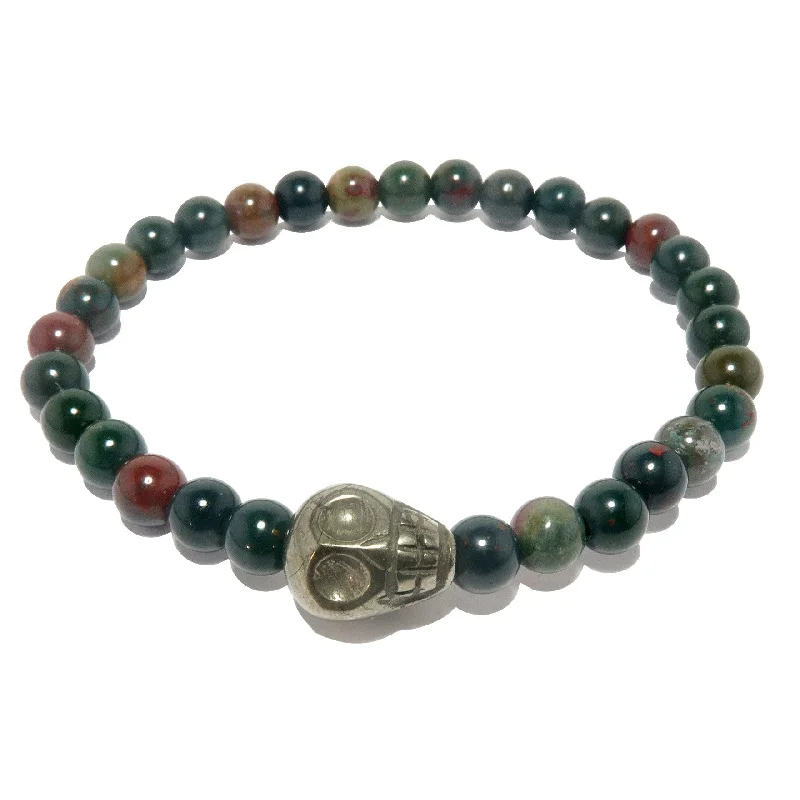 Best bangle bracelets with pastel enamel for a soft and delicate aesthetic-Bloodstone Bracelet Pyrite Fools Gold Edgy Skull