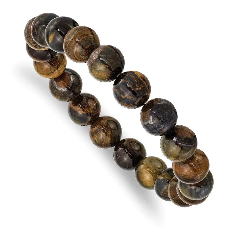 Best bangle bracelets with enamel detailing for a colorful and unique design-Blue and Yellow Tiger's Eye Agate Beaded Stretch Bracelet