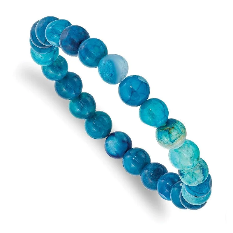 Wide bangle bracelets with animal print designs for a bold and exotic look-Blue Fire Agate Beaded Stretch Bracelet