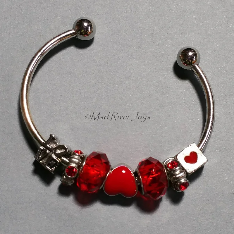 Wide bangle bracelets with boho-inspired patterns for a free-spirited design-Bracelet--Cuff--Red Love