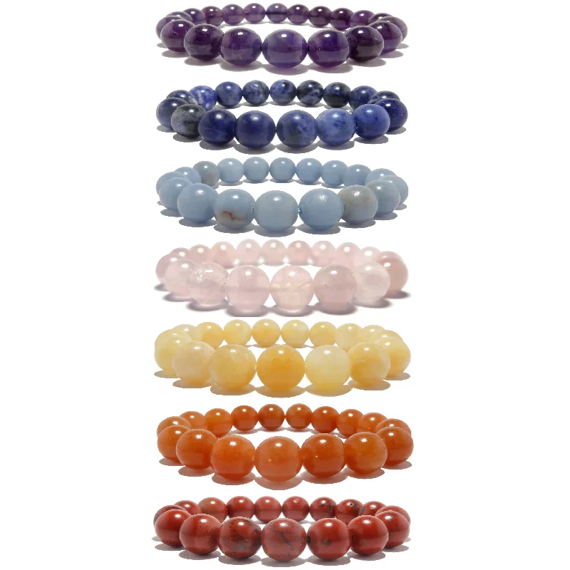 Best bangle bracelets with Swarovski crystals for a touch of sparkle and elegance-Chakra Bracelet Set 7 Rainbow Luxury Healing Crystals