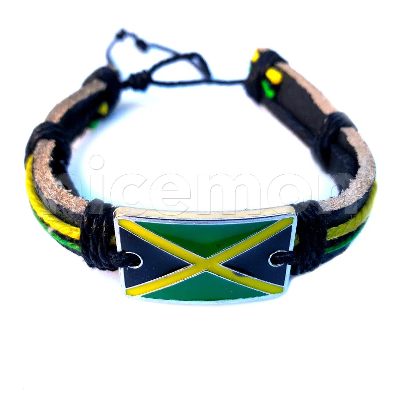 Best bangle bracelets with crystal inlays for a sparkling, glamorous appearance-Jamaica Flag Leather Wrist Cuff Wrist Bracelet Hippie Bob Reggae One Love IRIE