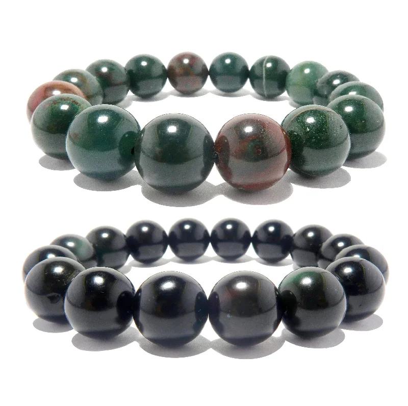 Best bangle bracelets with minimalist geometric designs for a contemporary, edgy look-Earth Bracelet Set Bloodstone Rainbow Obsidian