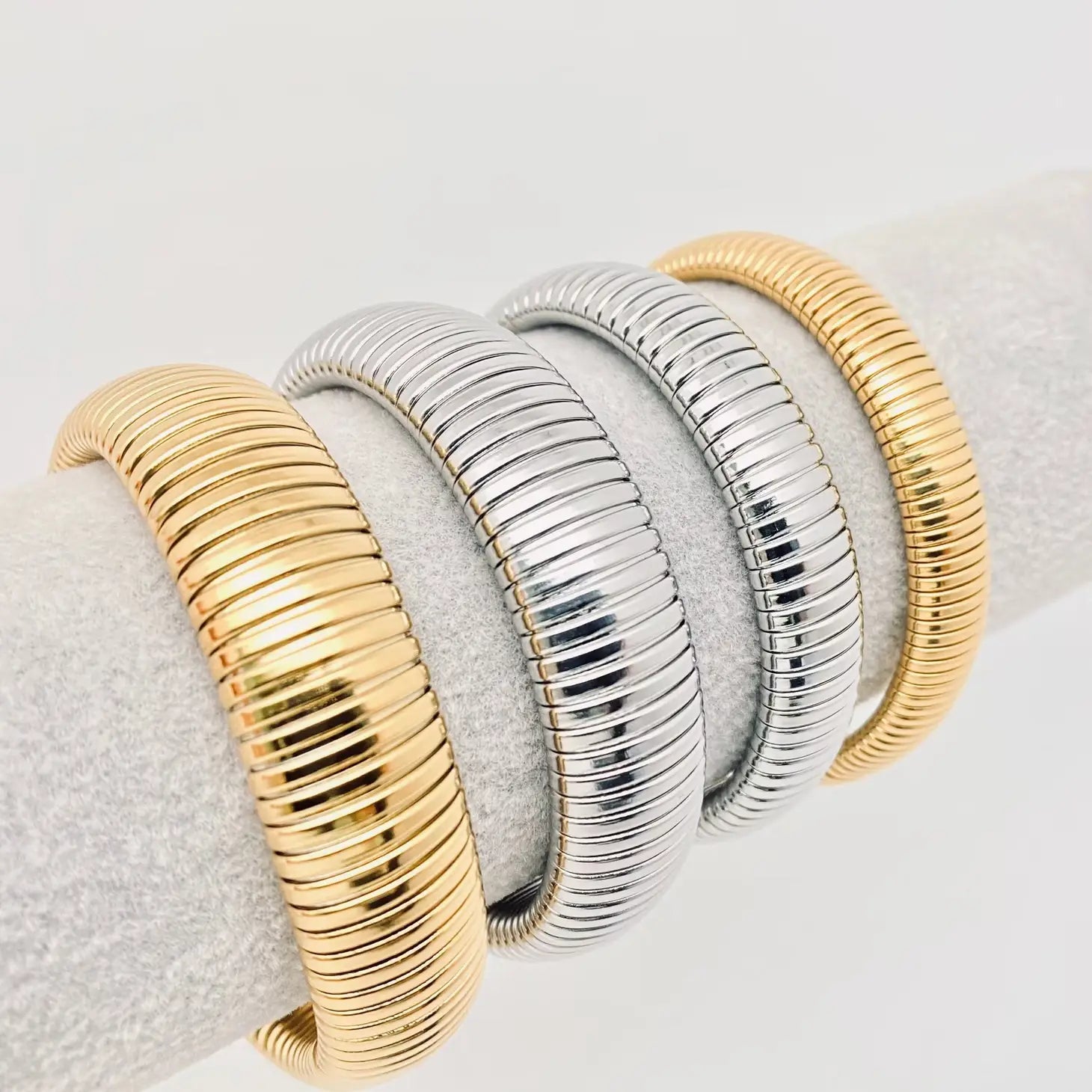 Vintage-inspired bangle bracelets with antique finishes for a retro, nostalgic style-Elastic Stainless Steel Bangle