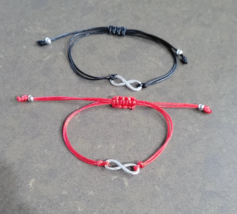 Best bangle bracelets with silver-plated finishes for an affordable and stylish accessory-Adjustable 2 strand Infinity Bracelets in red or black