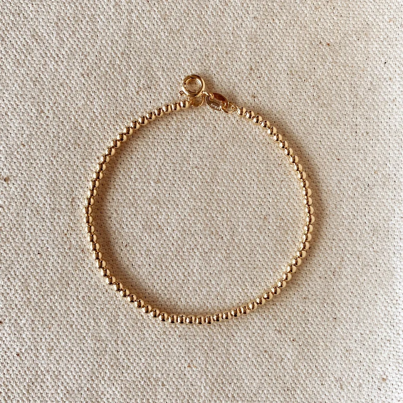 Adjustable bangle bracelets with toggle clasps for easy, secure wearing-Beaded Gold FIlled Bracelet - 2.5 mm