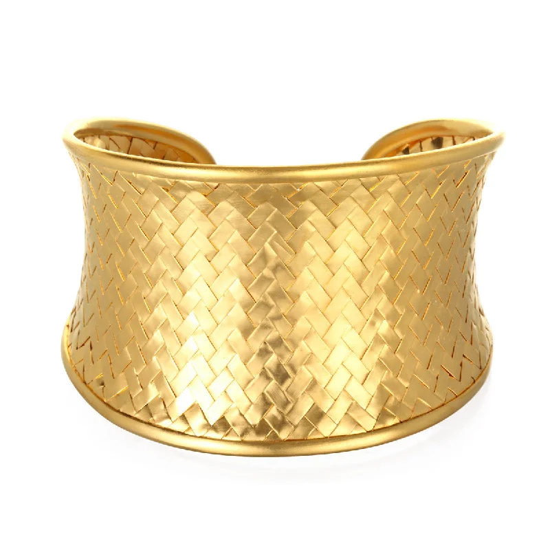 Best bangle bracelets with hammered gold finishes for a textured, rustic feel-Gold Medium Basketweave Bracelet Cuff