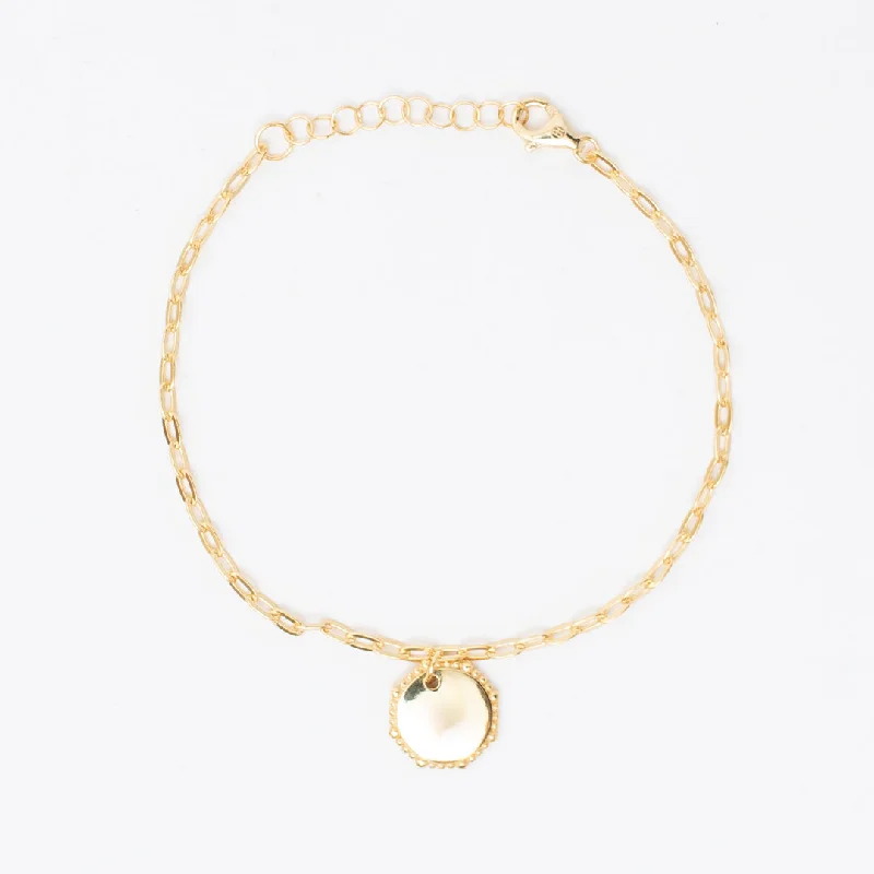 Best bangle bracelets with hand-crafted details for a unique and artisanal touch-Gold Plated Bubble Framed Round Tag Bracelet