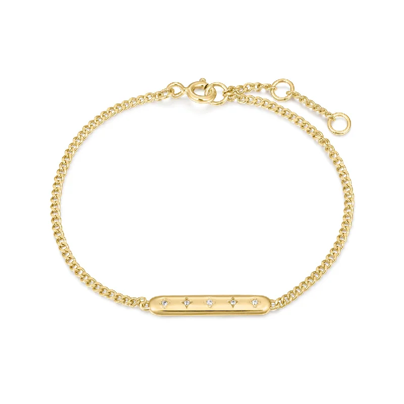 Wide metal bangle bracelets with engraved patterns for a luxurious and intricate look-Gold Plated Galaxy CZ Bar Bracelet