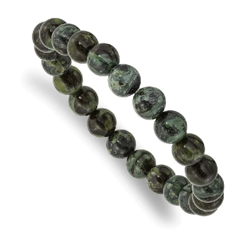 Best bangle bracelets with nature-inspired designs like leaves and flowers-Green Eye Agate Beaded Stretch Bracelet