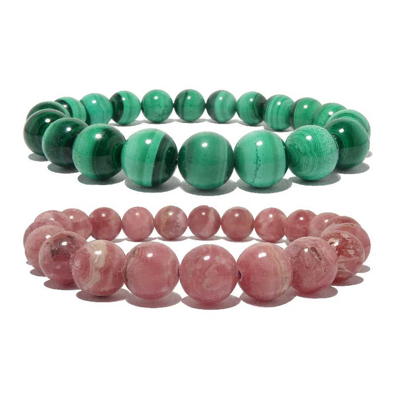 Best bangle bracelets with smooth sterling silver for a polished, refined finish-Soulmate Bracelet Set Malachite Rhodochrosite