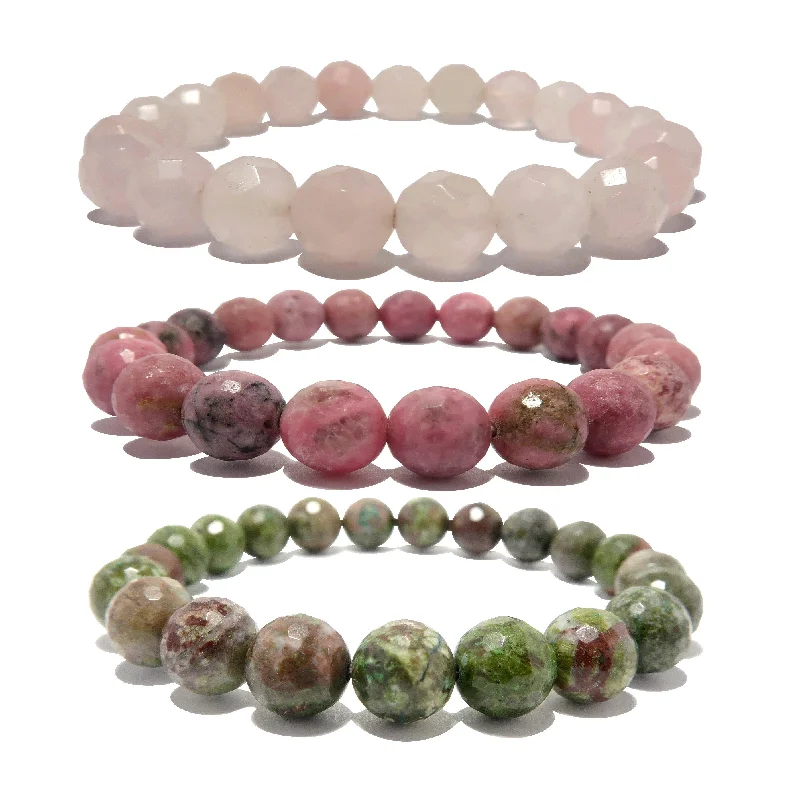 Bangle bracelets with open-ended designs for a modern and adjustable fit-Love Bracelet Set Chrysocolla Rose Quartz Rhodonite