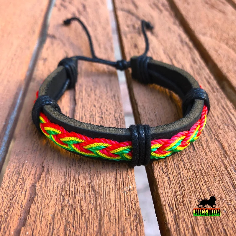 Adjustable bangle bracelets with toggle clasps for easy, secure wearing-Irie Vibebrations Rasta Braided Bracelet Wrist Band Hippie Reggae Marley RGY