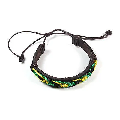 Vintage-inspired bangle bracelets with etched detailing for a timeless, antique look-Jamaica Faux Leather Friendship Bracelet Cuff Island in the Sun Rasta One Love IRIE