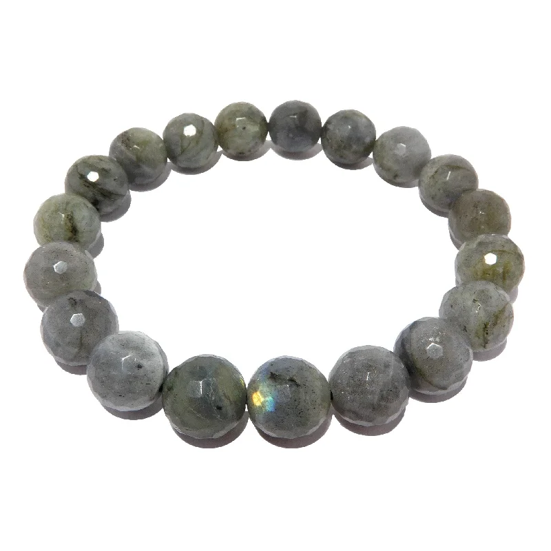 Oversized bangle bracelets with unique textures for a statement-making accessory-Labradorite Bracelet Rainbow Sky Light Silver Faceted Beads