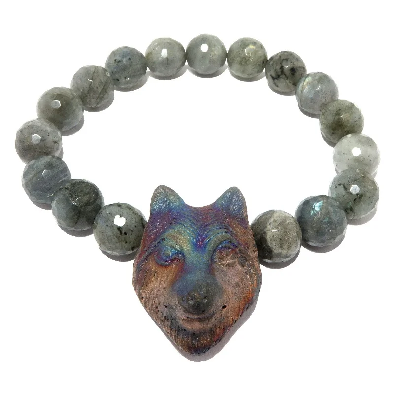 Stainless steel bangle bracelets with polished finishes for a sleek and durable design-Labradorite Bracelet Rainbow Wolf Faceted Beads