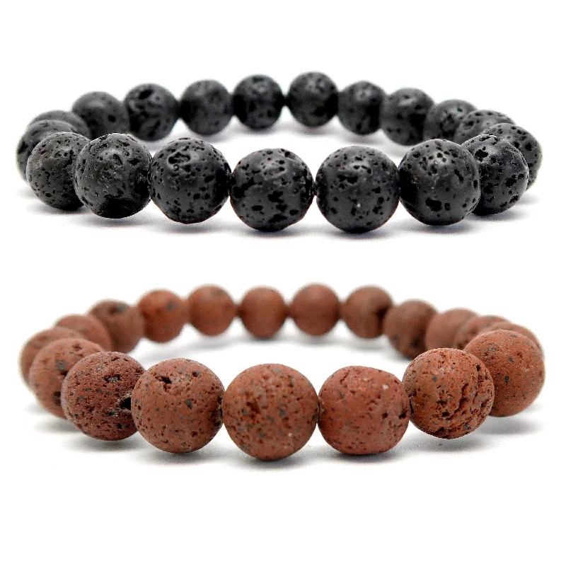 Best bangle bracelets with unique stone inlays for a one-of-a-kind accessory-Lava Bracelet Set Black Red Volcanic Essential Oil Diffuser