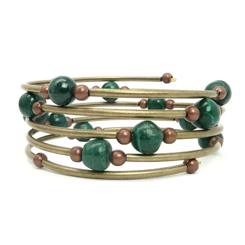 Stylish bangle bracelets with gemstone accents for a chic and modern look-Malachite Bracelet Accordion of Love Memory Wire Coil