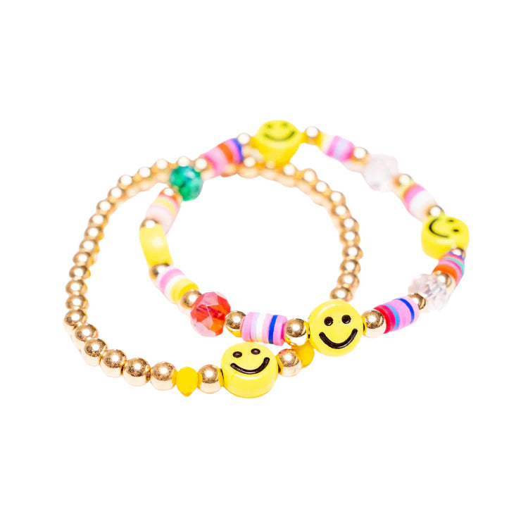 Elegant bangle bracelets with diamond-shaped stones for a sophisticated look-Malibu Sugar - Smiley Beaded & Gold Bracelet